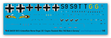 Peddinghaus-Decals 1:48 3048 Bf 109 E-4 Unteroffizier Werner Ringel, SG 1 , Dugino-Russland- März 1942