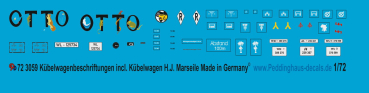 Peddinghaus-Decals 1:72 3059 Kübelwagenbeschriftungen incl Kübelwagen H.J. Marseile