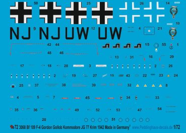 Peddinghaus-Decals 1/72 3068 Bf 109 F-4 Gordon Gollop, Kommodore JG 77 Krim 1942