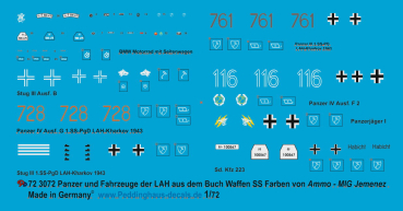 Peddinghaus-Decals 1:72 3072 Panzer und Fahrzeuge der LAH aus dem Buch Waffen SS Farben von Ammo-MIG