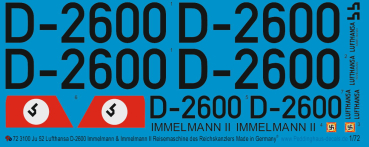 Peddinghaus-Decals 1/72  3100 Ju 52/3m Lufthansa D-2600 Führermaschine Immelmann & Immelmann II
