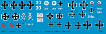 Peddinghaus-Decals 1:35  3106 german markings for british Mark IV female tanks , I. WW