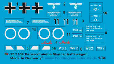 Peddinghaus-Decals 1:35  3109 german tankdraisine soldiertransport