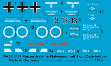 Peddinghaus-Decals 1:35  3111 german tank draisine anti aircraft type with 2 cm Quad Wirbelwind turret