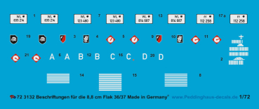 Peddinghaus-Decals 1:72  3132 Beschriftungen für die 8,8 cm Flak 36