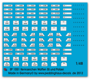 Peddinghaus-Decals 1/48 1051 Numberplates for german police and Waffen SS