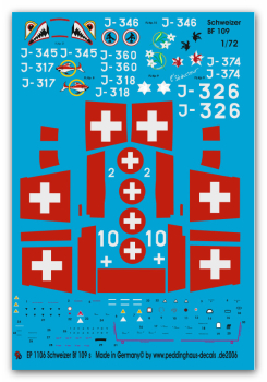 Peddinghaus-Decals 1:72 1106 markings for Schweizer BF 109 s