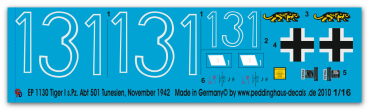 Peddinghaus-Decals 1:16 1130 Tiger I schwere Heeres Panzer Abt 501 Tunesien ,November 1942