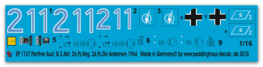 Peddinghaus-Decals 1:16 1137 Panther 2. Abt. Pz. Reg. 26- 26 Pz Div. Ardennen 1944