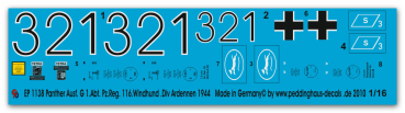 Peddinghaus-Decals 1:16 1138 Panther 1. Abt. Pz. Reg. 116. Windhund Div. 1944