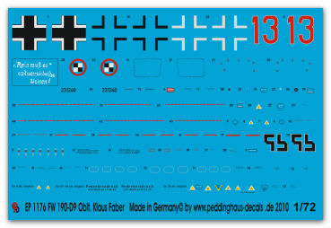 Peddinghaus-Decals 1/72 1176 FW 190 D-9 Oblt. Klaus Faber JV 44 Papageienstaffel