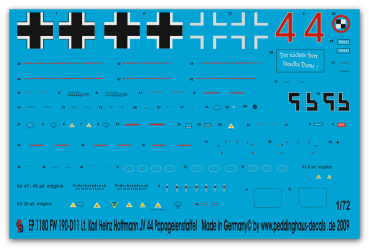 Peddinghaus-Decals 1/72 1180 FW 190-D11 Leut. Karl Heinz Hoffmann JV 44 Papageienstaffel