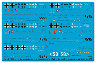 Peddinghaus-Decals 1/72 1181 FW 190 -D9-11 5 Maschinen JV 44 Papageienstaffel