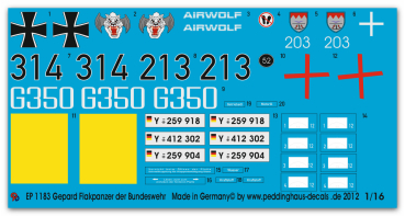 Peddinghaus-Decals 1:16 1183 Bundeswehr Gepard diff. versions 5. Pz Flak Btl 12 and others