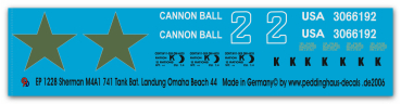 Peddinghaus-Decals 1:16 1228 Sherman M4 A1 741 Tank Bat.  Omaha Beach 1944