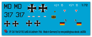 Peddinghaus-Decals 1/72 1261 Fiat G.91 R /3 LE KG 44 Leibheim 1966