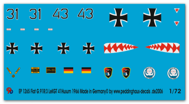 Peddinghaus-Decals 1/72 1265 Fiat G.91 LeKGT 41 Husum 1966