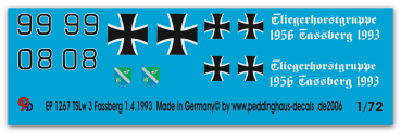Peddinghaus-Decals 1/72 1267 Fiat G.91R/3 TSLw 3 Fliegerhorst Fassberg 1.4.1993