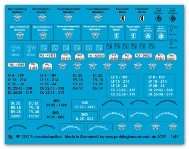 Peddinghaus-Decals 1/48 1287 markings for vehicles of the german firebrigades