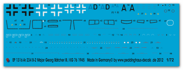Peddinghaus-Decals 1/72 1316 Ar 234 B-2 Maj Hans Georg Bätcher III/ KG 76 1945