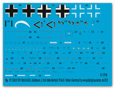 Peddinghaus-Decals 1/72 1328 BF 109 K Stab III./JG 53 Kaufbeuren Lt. Ernst Dieter Bernhard 19.4.45