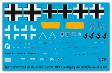 Peddinghaus-Decals 1/72 1332 HS 129 B-1 5. Sch. G.1 Russland Juni 1942