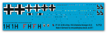Peddinghaus-Decals 1/72 1341 Ju 88 A-4 torp. 1KG 26  Bardufoss 1942-43