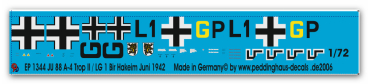 Peddinghaus-Decals 1/72 1344 Ju 88 a-4/Trop II/ LG 1 Bir Hakeim Juni 1942