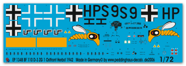 Peddinghaus-Decals 1/72 1348 BF 110 D-3 ZG 1 Wespengeschwader Ostfront Herbst 1942