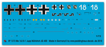 Peddinghaus-Decals 1/72 1373 Me 163 B-1 Jupp Mühlstroh JG 400