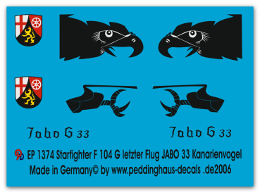 Peddinghaus-Decals 1/72 1374 F 104 G Starfighter Kanarienvogel letzter Flug Jabo 33 30.5.1985