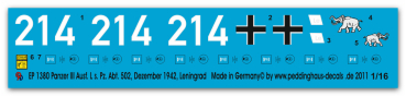 Peddinghaus-Decals 1:16 1380 Panzer III Ausf. L schw. Pz. Abt 502 Leningrad 1942
