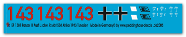 Peddinghaus-Decals 1:16 1381 Panzer III Ausf. L schw. Pz. Abt 504 Tunesien 1943
