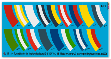 Peddinghaus-Decals 1:72 1391 Rumpfbänder der Reichsverteidigung für Bf 109