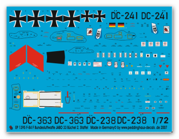 Peddinghaus-Decals 1/72 1395 F-84F Bundesluftwaffe JABO 33 Büchel 2. Staffel 1961