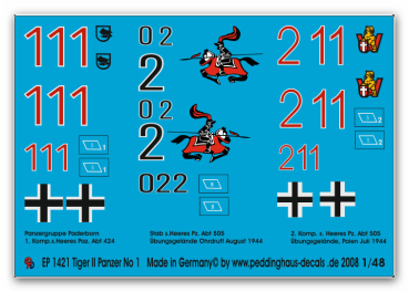 Peddinghaus-Decals 1/48 1421 Kingtiger tanks markings No 1
