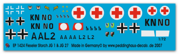 Peddinghaus-Decals 1/72 1424 Fieseler Storch San-Maschine JG 27 & Stab JG 1