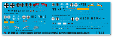 Peddinghaus-Decals 1:144 1456 Me 110 4 different planes