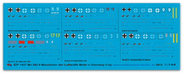 Peddinghaus-Decals 1:144 1457 Me 262 6 different planes