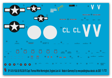 Peddinghaus-Decals 1/72 1476 P-38J 55 FG/338FS Capt. Thomas White England 1944