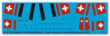 Peddinghaus-Decals 1/72 1502 N.A. P-51B-10NA der Schweizer Fliegertruppe ,Dubendorf September 1944