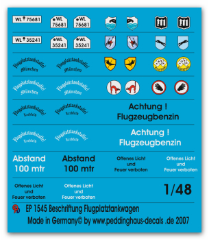 Peddinghaus-Decals 1/48 1545 markings for Opel Airfieldtanker