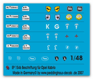 Peddinghaus-Decals 1/48 1546 Beschriftung für Opel Stabswagen