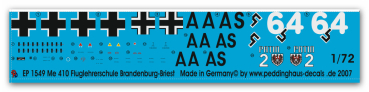 Peddinghaus-Decals 1/72 1549 Me 410 Fluglehrerschule Brandenburg-Briest