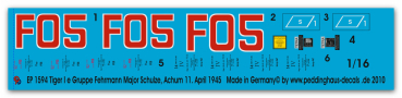 Peddinghaus-Decals 1:16 1594 Tiger I Ausf.E Group Fehrmann Maj Schulze Achum 11. April 1945