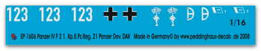 Peddinghaus-Decals 1:16 1606 Panzer IV F2 1. Kompanie 5 Pz. Reg. 21. Panzer Div DAK