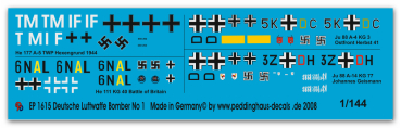 Peddinghaus-Decals 1:144 1615 german airforce bomber No1 4 planes He 177-He 111-Ju 88