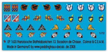 Peddinghaus-Decals 1:72 1635 Französische Staffelwappen 13. Fighter group BA 132 Colmar