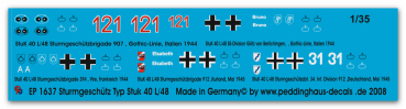 Peddinghaus-Decals 1:35 1637 markings for Stug IV tanks