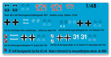 Peddinghaus-Decals 1/48 1638 verschiedene Stug IV Kampfpanzer